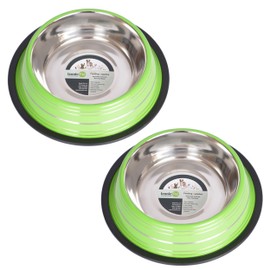 Iconic Pet Elegant 2 Pack Stainless Steel Color Splash Food/Water Bowls with Non Skid Noise Free Rubber Base