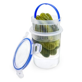 KIKINIKO Pickle Jar 24 oz pickle container with strainer Pickle Holder Keeper Lifter, pickle storage container suitable for pickling small jars of kimchi, Flip Jar with Leak Proof and Lock It Lid
