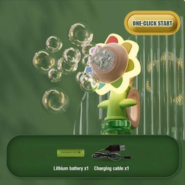 Seven Color Sunflower Shake Head Soap baby Bubbles Swing Light 3 Speed Adjustment Automatic Blowing Handheld seven-color flower Bubble Machine Kids Toys:_One Click Start-1