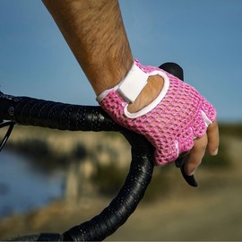 Gel Padded Leather Gym Gloves Fitness Cycling Weight Lifting Sports Wheelchair Pink/White W-1024 (Medium)