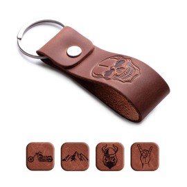 "Leather Key Chain Favorite for Men | Keyring Gift for Women & Men | Birthday & Anniversary | Full Cow Leather" (Scull)
