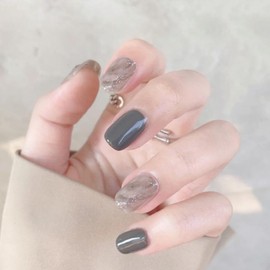 YOGOTI Nail Tips, 24 Pieces, Short, Gel Nails, Nail Stickers, Press-On Nails, Nails, Spring Summer Fall Winter, Round Tips, Popular, Japanese Style, Cute, Glitter, Oval, Short, 3D Nails, Nail Supplies