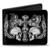 Buckle-Down Men's Bifold Wallet-BD Skulls w/Wings, Multicolor, 4.0" x 3.5"