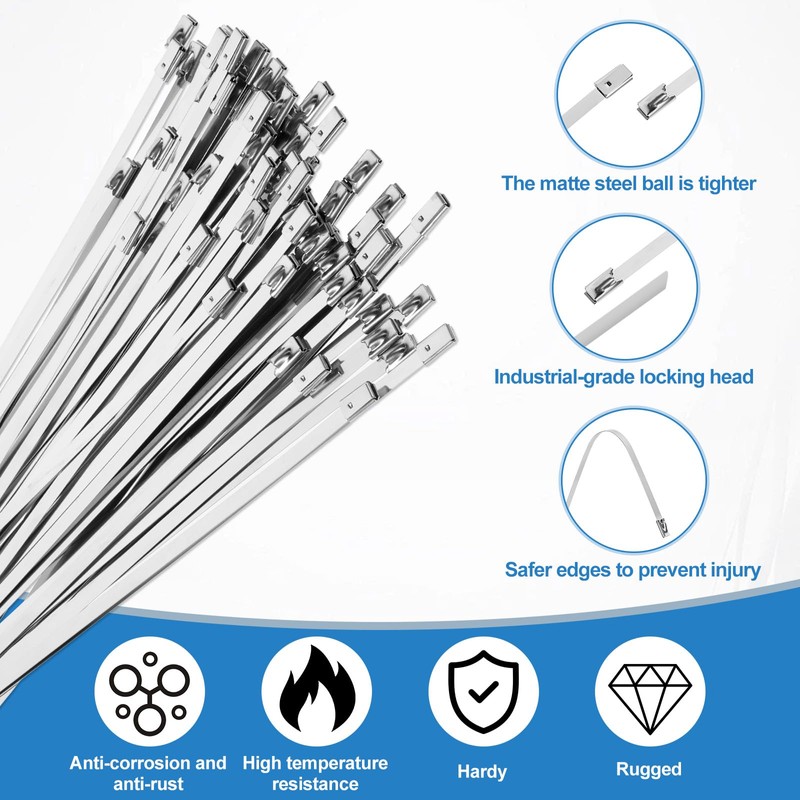 500 Pcs Metal Zip Ties 11.8 Inch Heavy Duty 304