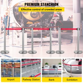 Happybuy Crowd Control Stanchion, Set of 6 Pieces with 6.6 ft/2 m Red Retractable Belt, Easy Connect Assembly for Crowd Control,Crowd Control Barrier with Rubber Base