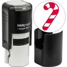 MaxMark Round Self Inking Holiday Stamp - Crimson Red Ink - Candy Cane