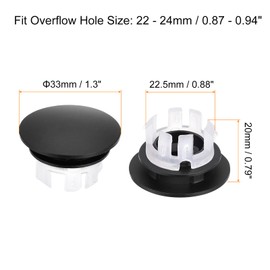 uxcell Sink Trim Overflow Cover, 2Pcs Sink Overflow Rings Bathroom Kitchen Basin Drain Cover Hole Insert in Round Cap, Black