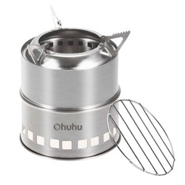 Ohuhu Rocket Stainless Steel Lightweight Camping Stove - Wood Alcohol Portable Outdoor Cooking Picnic BBQ Hiking with Mesh Bag