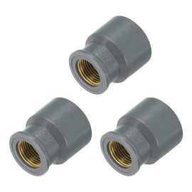 sourcing map 3 Pcs PVC Pipe Fittings, 32mm 1/2 PT Female Brass Threaded Pipe Coupling Pipe Fitting Hose Adapter Connector for Home Sewer Plumbing Irrigation, Grey