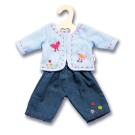 Heless 1504 - Bekleidungs-Set für Puppen, 2-teilig mit Strickjacke und Jeans, in den Farbvarianten Blau oder Pink, 1 von 2 Designs (zufällige Auswahl), Größe 28 - 35 cm