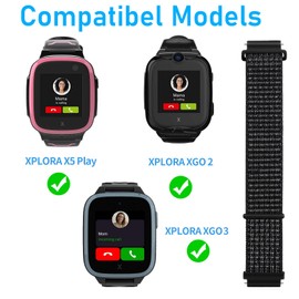 Snyeest Nylon Wristbands Compatible with Xplora X5 Wristband, Xplora Kids Smartwatch with Velcro Fastener, Adjustable Braided Replacement Wristbands for Xplora X5 Play / XGO 2, for Boys and Girls, 12 centimeters, Nylon