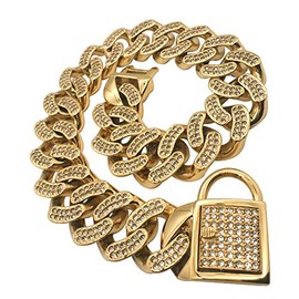 Correas para perros Collar de cadena de perro Pitbull Bulldog 32mm Collar de perro de diamante de oro rosa Correa de acero inoxidable Collar de...    