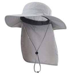 Magracy Unisex UPF 50+ Wide Brim Sun Hat with Neck Flap Breathable Adjustable Safari Hat for Outdoor Fishing Hiking Light Grey