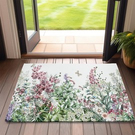 Wildflower Welcome Door Mat,Spring Floral Butterfly Door Mat for Outside Entrance Home Decor,Non-Slip Carpet Rugs with Felt Entryway Mat for Patio Indoor Front Door 17" x 30"