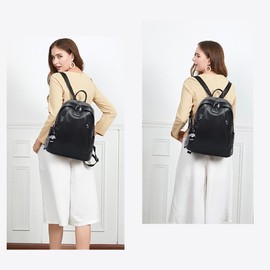 AINUOEY Women's Backpack Bags Women Elegant Bag City Backpack Handbag Vintage PU Leather 76669 1-Piece Set, black, Adjustable strap