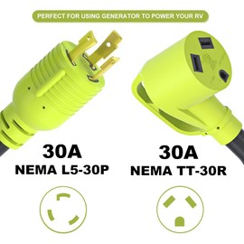 AOWEITOUR 3 Prong 30 Amp RV Generator Adapter, NEMA L5-30P Twist Lock Male Plug to NEMA TT-30R Female,Outdoor Ower Equipment Suitable for RV Trailer Camper,Heavy Duty STW 10 AWG, ETL Listed (12 Inch)