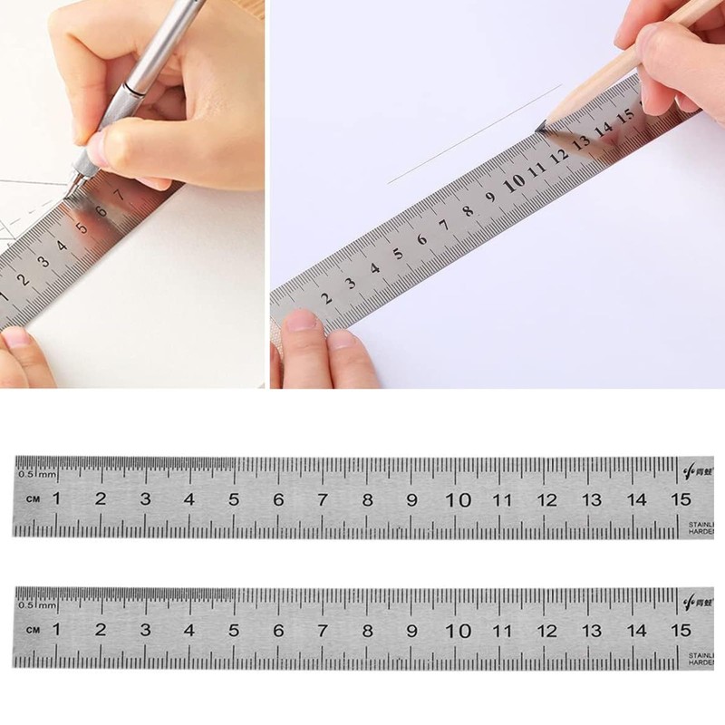 5pcs Stainless Steel Ruler - 15cm Straight Edge Metal Measuring