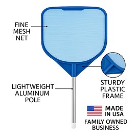 JED Pool Tools 40-376 Hand Skimmer Net for Hot Tubs and Above Ground Pools, Pool Cleaning Supplies, Made in USA (2 ft, Blue)