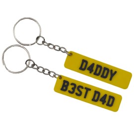 MadeBy3D Daddy Number Plate Keyring, Best Dad Car Registration Plate Keyring, Fathers Day Gift (Daddy Yellow)