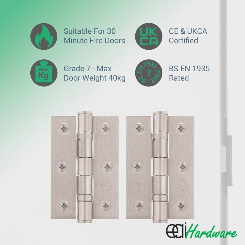 EAI Satin Door Hinges | 3 Inch / 76mm Satin