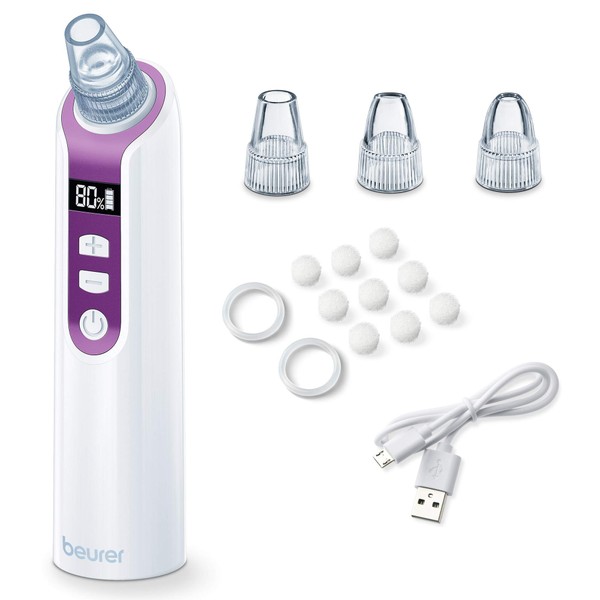 Beurer FC 41 Pore Cleaner, Electric Blackhead Remover for Deep Pore Cleansing, 5 Intensity Levels and 3 Individual Attachments, Suitable for All Skin Types, (Pack of 1)