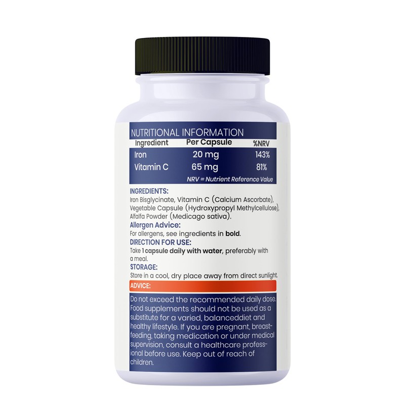 SHIFA Supplements Halal Iron Bisglycinate 20 mg + Vitamin C