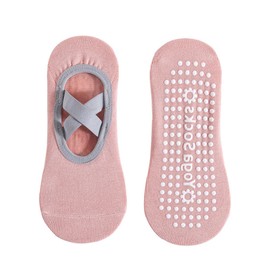 YIAGUN Non-Slip Yoga Socks Pink, Pilates Socks for Women Non-Slip Grips & Straps, Ideal for Pilates, Fitness, Ballet, Home Workout (2 Pairs)