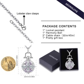 AEONSLOVE Harmony Ball Pregnancy Bola Necklace, Vintage Cubic Zirconia Harmony Ball Locket Angel Chime Caller Bell 18mm Mexican Bola Balls Pendant Necklaces for Women, 30"/45'' Chain, Metal, Cubic