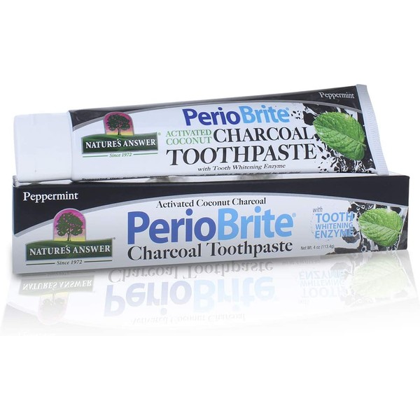 Nature's Answer Periobrite Activated Charcoal Toothpaste | Tooth Whitening, Plaque Removing, Peppermint Flavored Stain Remover | Flouride-Free, Gluten-Free, No Preservatives & Vegan 4oz