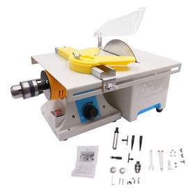 750W Mini Table Saw & Polisher, Adjustable Speed 1000-10,000 RPM Multifunctional Lapidary with 6-Inch Jade Saw Blade Woodworking Carving Lathe Machine for Cutting, Grinding