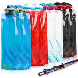 Foldable Drinking Bottle, Pack of 8, 700 ml, Foldable Water Bottles, Reusable Water Bottles, Foldable with Water Bottle, Shoulder Strap, Carabiner for Hiking, Adventure, Travel