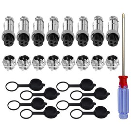 FULARR 8Pcs Premium GX12-3 Pin Aviation Connector Plug Adapter, 5A 12MM Thread Male Female Metal Panel Aviation Wire Connector Kit, with Rubber Protector Cap and Phillips Screwdriver