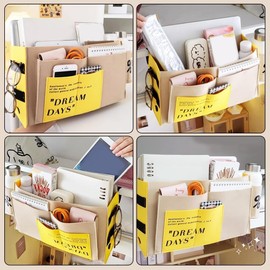 WAYUTO Bedside Organizer Caddy Felt Bed Storage Organizer Hanging Storage Bag with 5 Pockets Dorm Rooms Organizer for Magazine Tablet Remotes Bottle Pink