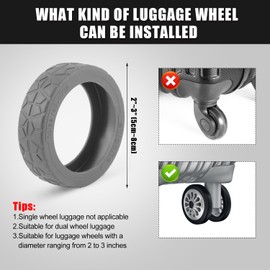PEUTIER 8pcs Luggage Wheel Covers, Silicone Suitcase Wheel Protector Anti-Wear Reduce Vibration & Noise Suitcase Caster Cover Replacement for Most 8 Spinner Carry-On Luggage (Gray)
