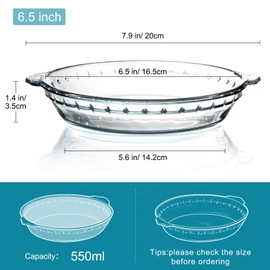 karadrova Small Glass Pie Mould with Handles 16 cm 550 ml Round Pie Dish for 1 Person