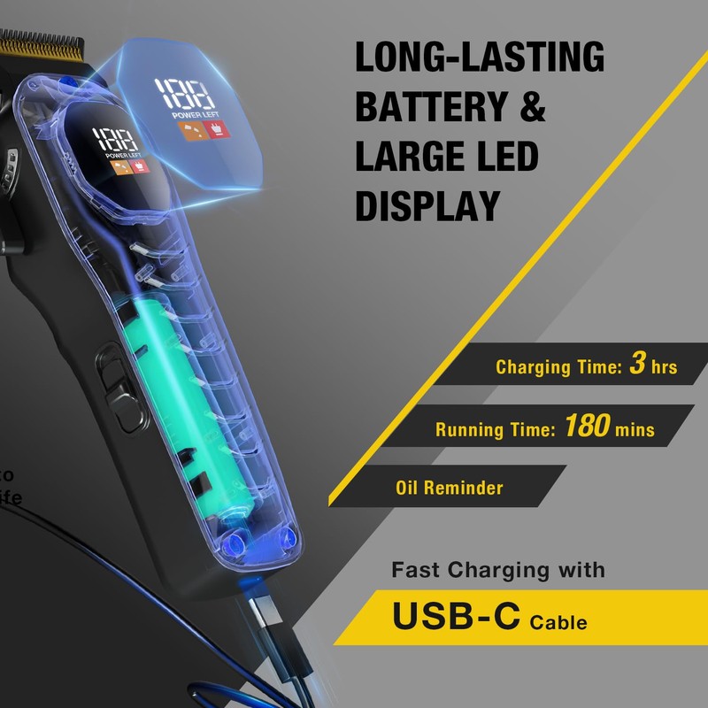 SUPRENT Mens Hair Clipper-Rechargeable Hair Cutting Kits with LED Display,