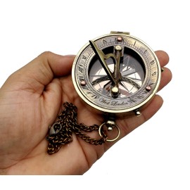 5MoonSun5's Antique Brass Sundial Compass Marine Boat Gift Pocket Sun Dial in Leather Display Box Nautical Marine Gift Sun Clock Pirate Ship Replica Watch Steampunk Accessory