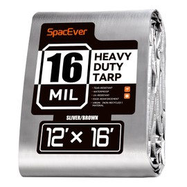 SpacEver 12x16 FT Tarp Waterproof, 16 Mil Tarps Heavy Duty Waterproof Multipurpose Protective Cover UV Resistant Rip & Tear Resistant Waterproof with Grommets Reversible for Home Boats Cars Camping
