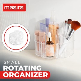 Masirs Pequeño organizador de maquillaje giratorio – Mini pero espaciosa solución de almacenamiento de cosméticos con múltiples compartimentos, el carrito de maquillaje giratorio perfecto para