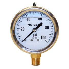Merrill MFG PGLNL100 0-100 PSI No-Lead Liquid Filled Stainless Steel Case Pressure Gauge, Brass/Stainless Steel