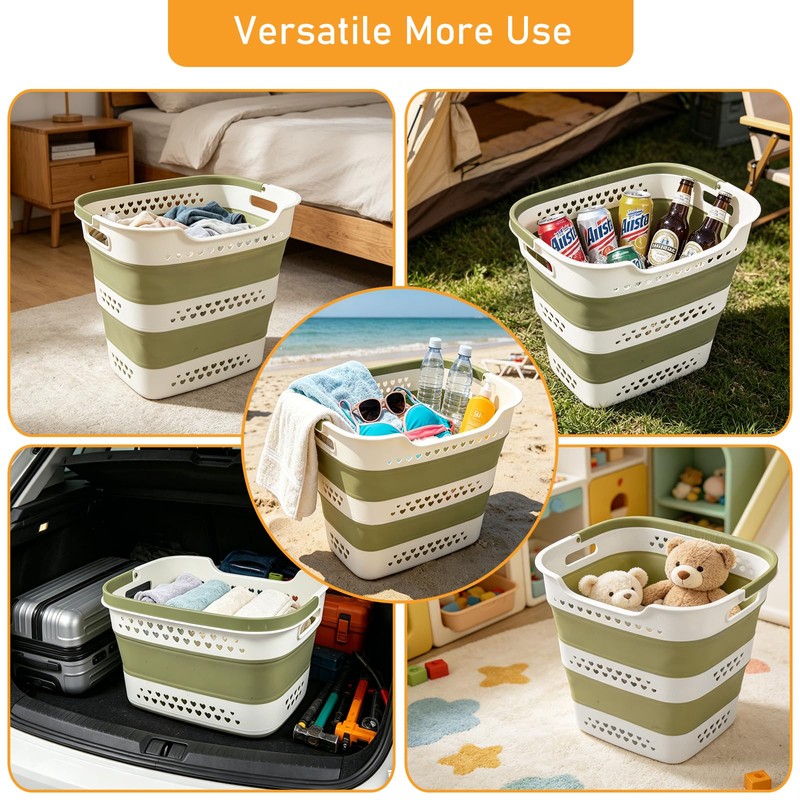 2 Pcs 42L/11.2 Gal Collapsible Laundry Basket - Foldable Plastic