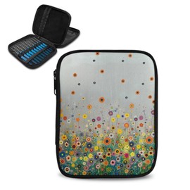 Kathyboom Crochet Hook Case, Flower Organizer Zipper Bag with Web Pockets for Various Crochet Needles and Knitting Accessories,Easy to Carry