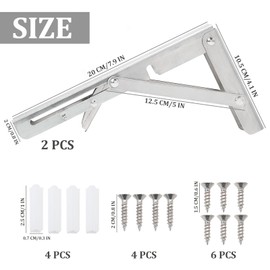 Pack of 2 Folding Console, Stainless Steel Folding Table Wall Heavy Duty Hinges, Foldable Angle Shelf Brackets, Folding Shelf Brackets, Folding Hinge Pack of Table Folding Shelf Brackets for Benches