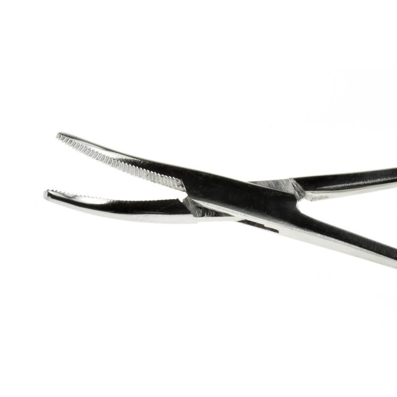 SE 5-Inch Stainless Steel Curved Forceps - Self-Locking, Serrated Tip