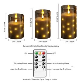 Thorbling Glass Housings Flameless Candles with Real Wax & Flickering Effect - Battery Operated LED Candles, Set of 3 Grey for Home Decor, Weddings, Holiday Decorations