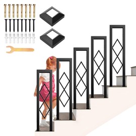 CQAEBK U-Shaped Stair Handrail, Black Wrought Iron Hand Rails Decorative Railing for Indoor Stairs, Porch Deck Loft Corridor Safety Non-Slip Support Poles, with Diamond Pattern (3FT/90CM)