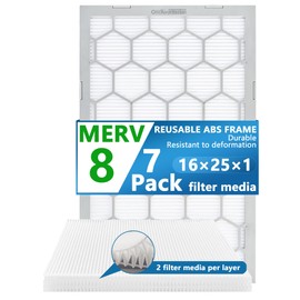 OlitAir 16x25x1 MERV 8 Air Filter,AC Furnace Air Filter,Reusable ABS Plastic Frame, 7 Pack Replaceable Filter Media (Actual Size: 15 3/4" x 24 3/4" x 3/4")