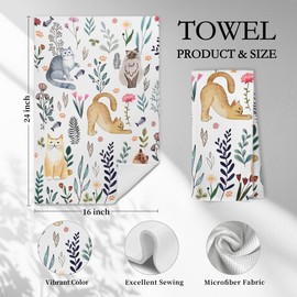 WARDOS Pastoral Cat Kitchen Towels, Cat Lover Mom Lady Gifts Hand Towels for Bathroom Kitchen Decorative, Rustic Cottagecore Floral Kitty Kitten Dish Tea Towels Drying Cloth, 16x24 Inch