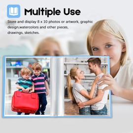 Photo Album 8x10, 8x10 Photo Album Book Holds 68 Photos, Art Portfolio Binder for 8 x 10 Pictures, Photo Albums for 8x10 Photos, 10x8 Sheet Protector Folder for Photos, Kids Artwork, Sketch (Blue)