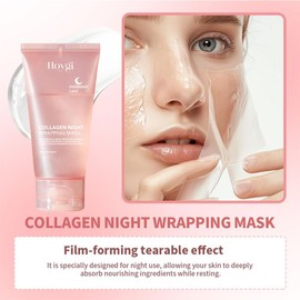 Collagen Night Wrapping Mask, Collagen Overnight Wrapping Peel Off Facial Mask, Collagen Peel Off Mask Korean, Collagen Wrapping Mask with Brush for All Skin Types (Pack of 2/Discover Pack)